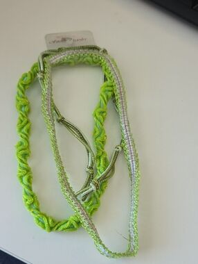 Fashion Jewelry Neon Green & Silver Braided Headband Set